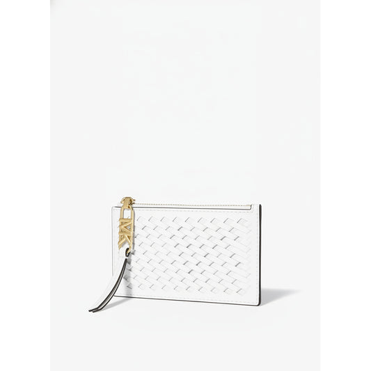 Michael Kors Woven Leather Clutch White, Women