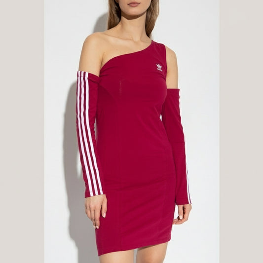 Adidas Off-Shoulder Asymmetric Dress Red, Women