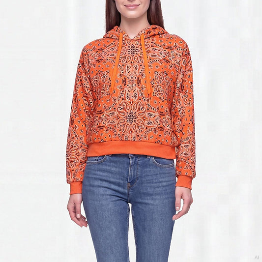 Moschino Bandana Print Cropped Hoodie Orange (A17109433-1035), Women