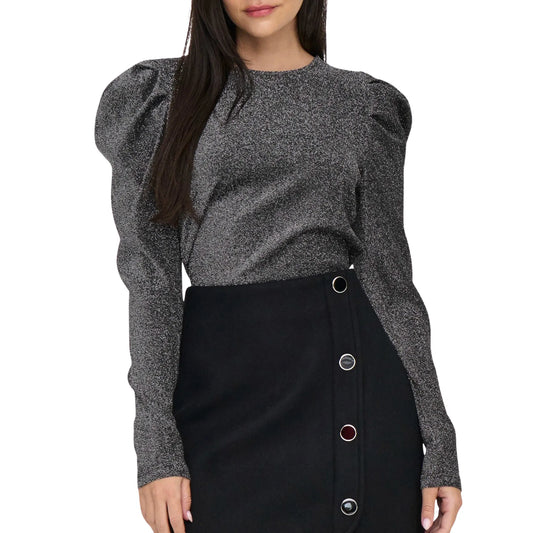 Only Rich Glitter Puff Top (15278055-BLKSLVRGLIT) Women