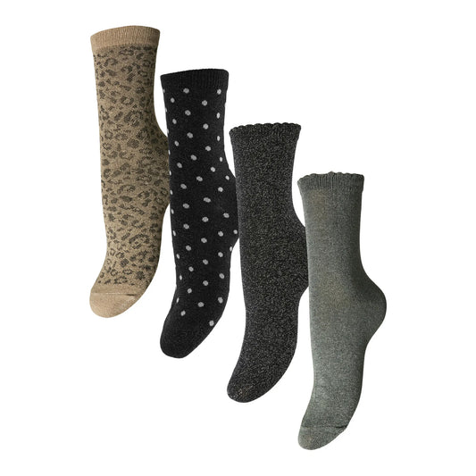 Pieces Ebby Glitter Long Socks (4-pack) (17145728-DEEPLICHENG) Women