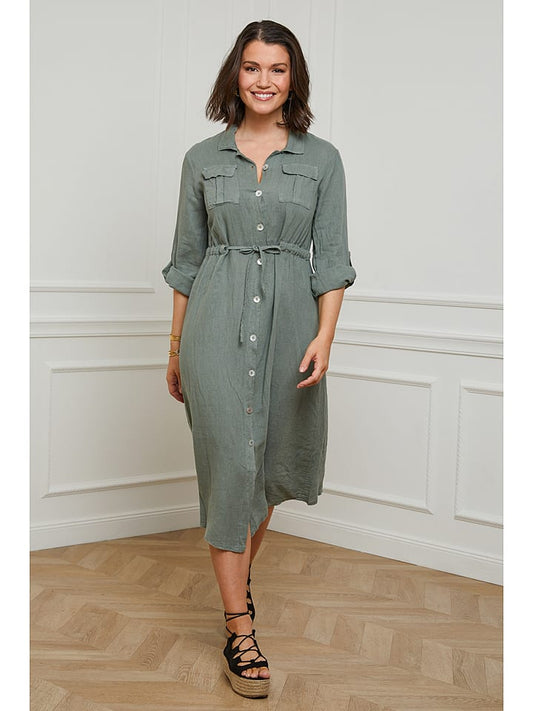 Curvy Lady Linen Dress Khaki Women