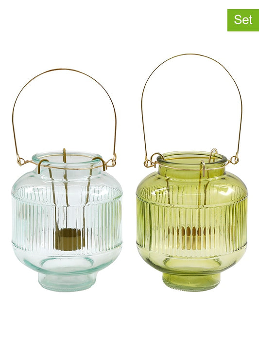 SiL Interiors 2-Piece Set: Lantern Light Blue / Green (H)15 x Ø 14,5 cm Unisex