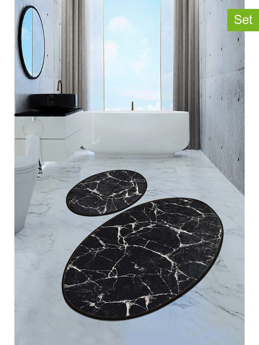 Colourful Cotton 2-Piece Set: Bath Mat "Marble" Black Unisex
