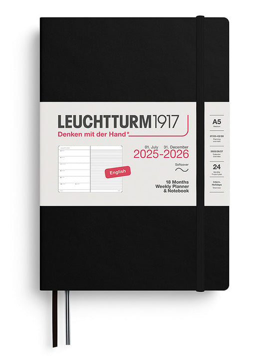 LEUCHTTURM1917 Weekly Planner & Notebook Black A5, ENG Unisex