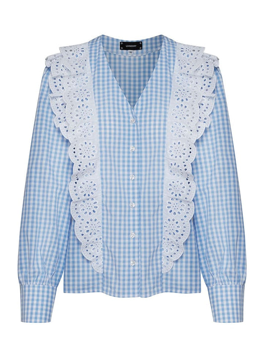 LIMBERRY Traditional Blouse "Alison" Light Blue / White Women
