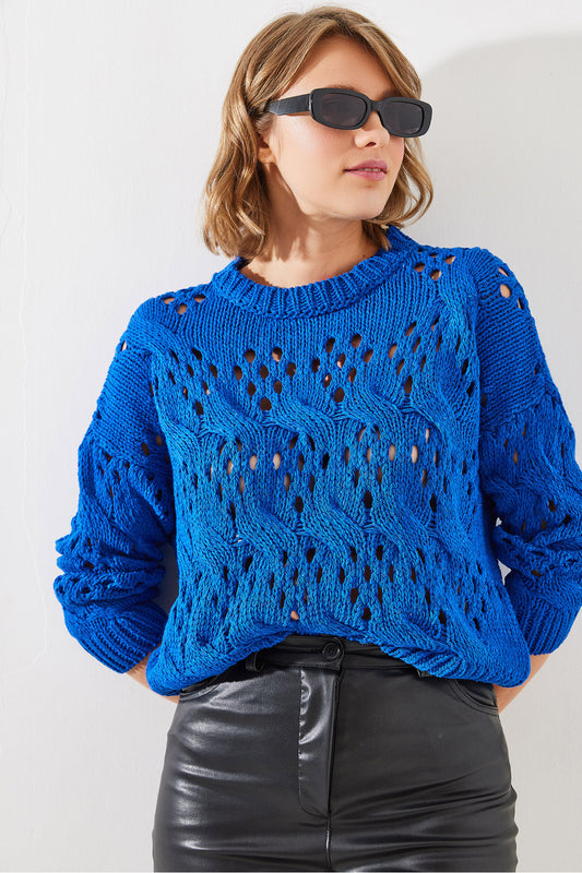 Bianco Lucci Openwork Women's Sweater - Model Flowerpot Women