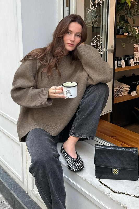 Madmext Mink Crew Neck Oversize Knitwear Sweater Women