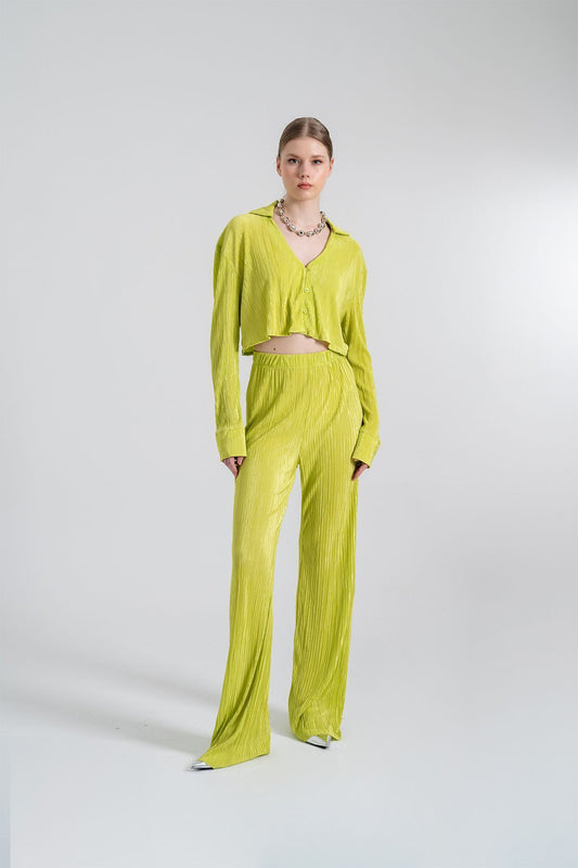 HOLLY LOLLY Elastic Waist Flexible Comfy Trousers Green Women
