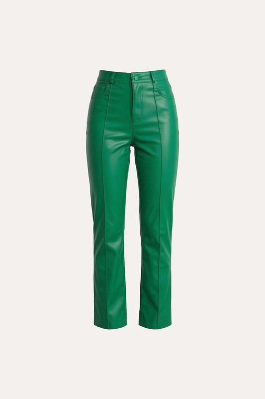 VATKALI Leather Straight Trousers Green Women