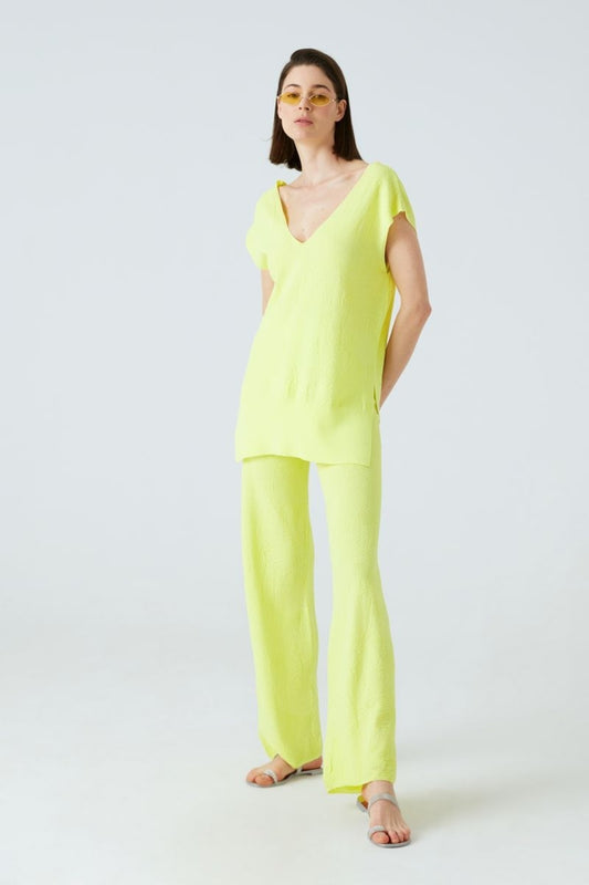 JOIN US Palm Leaf Patterned Palazzo Trousers Yellow Women