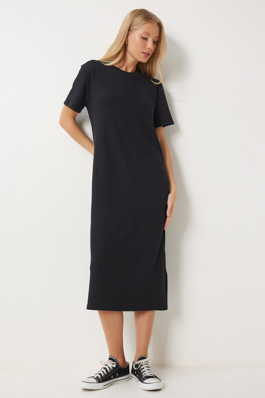Happiness İstanbul Black Knitted - Casual Loose Cut Dress Women