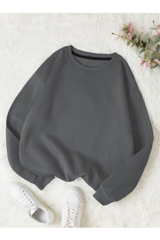 Know Women's 3 Thread Smoked Plain Crew Neck Sweatshirt Women