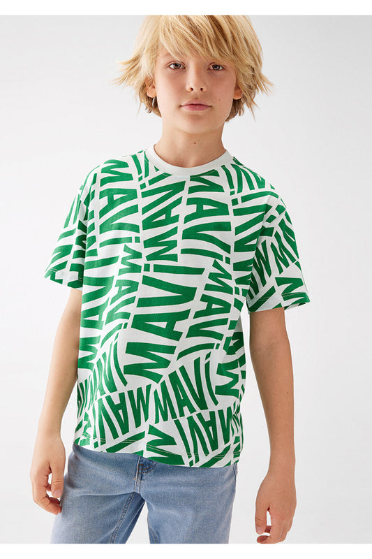 Mavi Logo Printed Green T-Shirt Loose Fit - Loose Relaxed Men