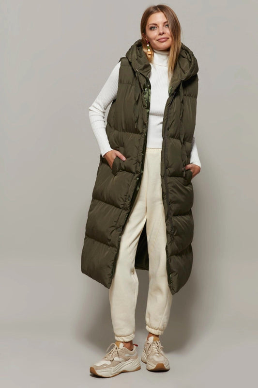 Cool & Sexy Women's Long Puffer Vest in Khaki - Daf05 Women