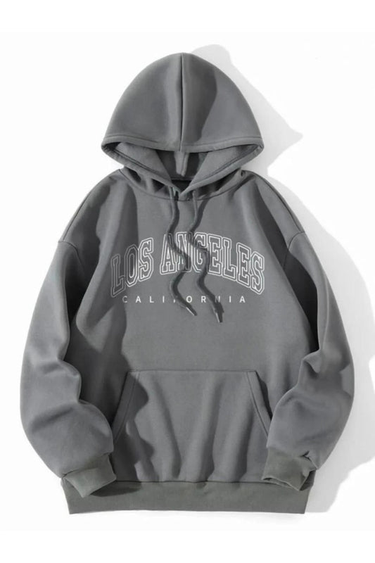 MODAGEN Unisex Stone Gray Los Angeles Printed Hooded Sweatshirt Stone Grey Unisex