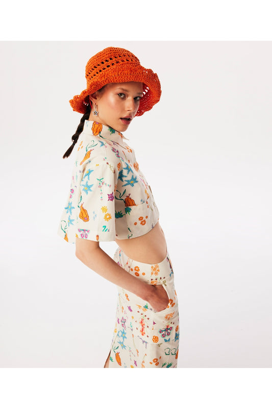 Twist Patterned crop shirt Ecru Women