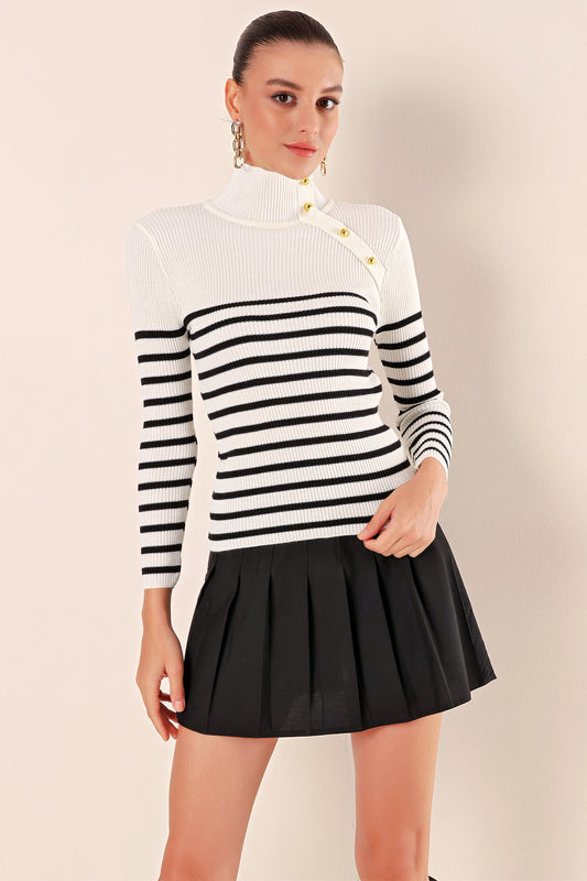 Bigdart Buttoned Striped Sweater - White Women