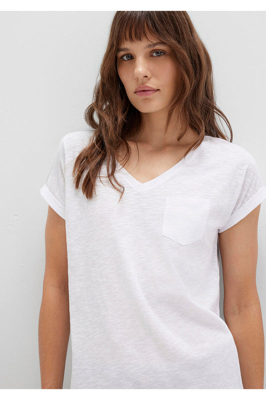 Mavi White V-Neck Loose Fit T-Shirt Women