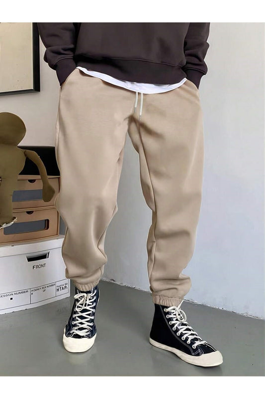 MOONBULL Men's Waist-Tied Sweatpants Beige Men