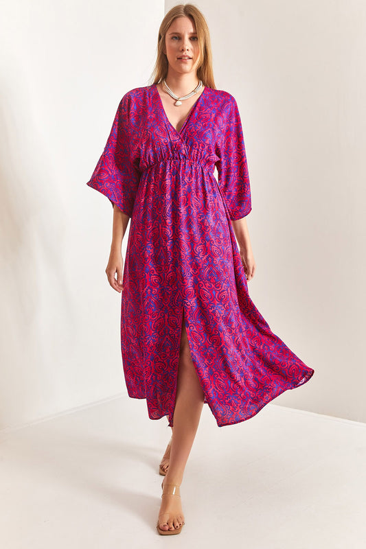 Bianco Lucci Women's Double Breasted Neck Front Slit Dress Fuchsia Women