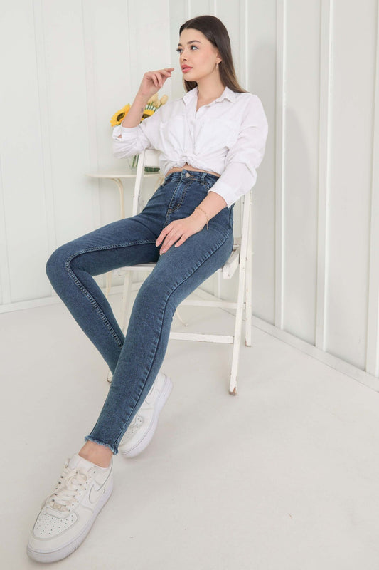 TOFİSA Blue Straight Medium Women's Jeans Dark Blue Women