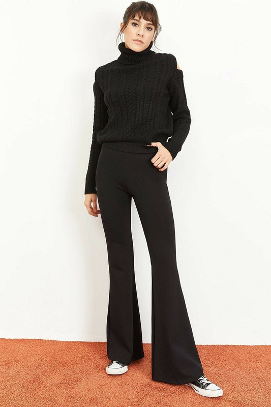Bianco Lucci Women's Black Flare Leg Steel Knitted Gathering Tights Women
