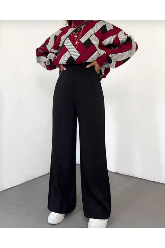 BLUEMOOR Women's Wide Leg Knitwear Trousers Black Women