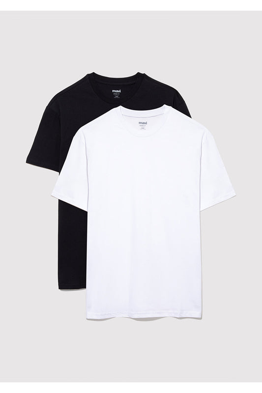 Mavi 2-Piece Men's Basic T-Shirt Loose Fit - Loose Relaxed Fit Black Men
