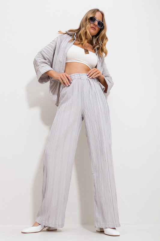 Trend Alaçatı Stili Women's Stone Self-Textured Elastic Waist Palazzo Trousers Alc Women