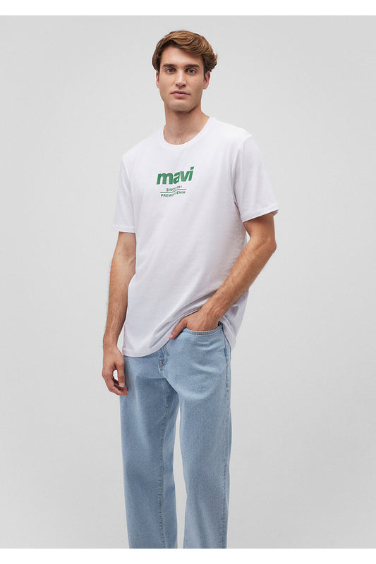 Mavi Logo Printed White T-Shirt Regular Fit - Normal Cut Men