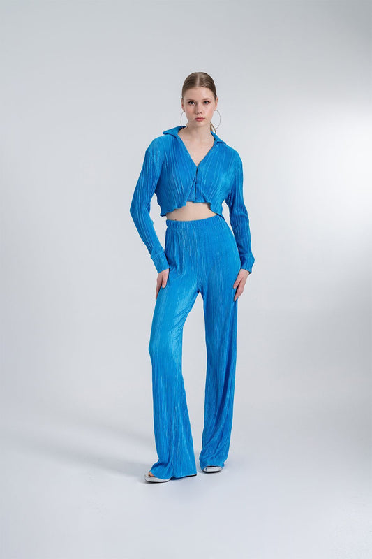 HOLLY LOLLY Elastic Waist Flexible Comfy Trousers Blue Women