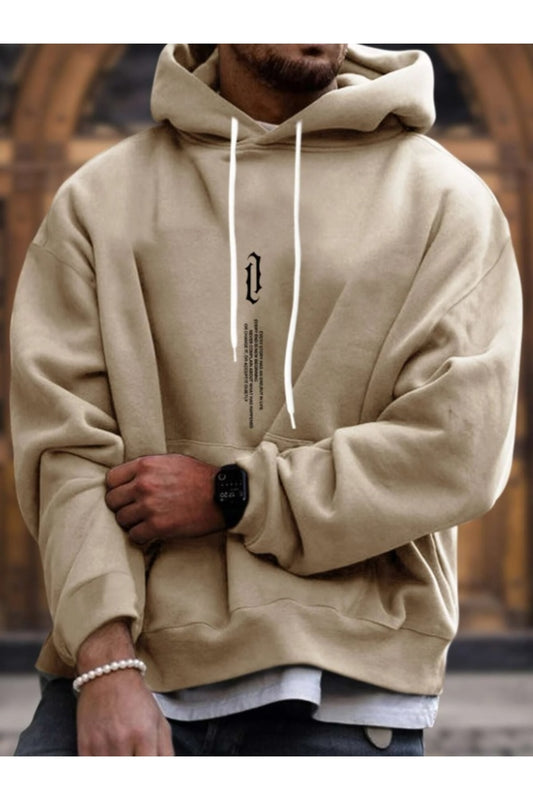 MOONBULL Oversize Beige Vertical Printed Hooded Sweatshirt Unisex