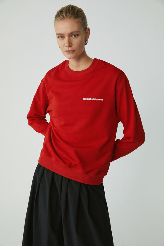 ETHIQUET Sandra Women's Cotton Fleece Lined Soft Printed Round Neck Comfort Red Sweatshirt Women