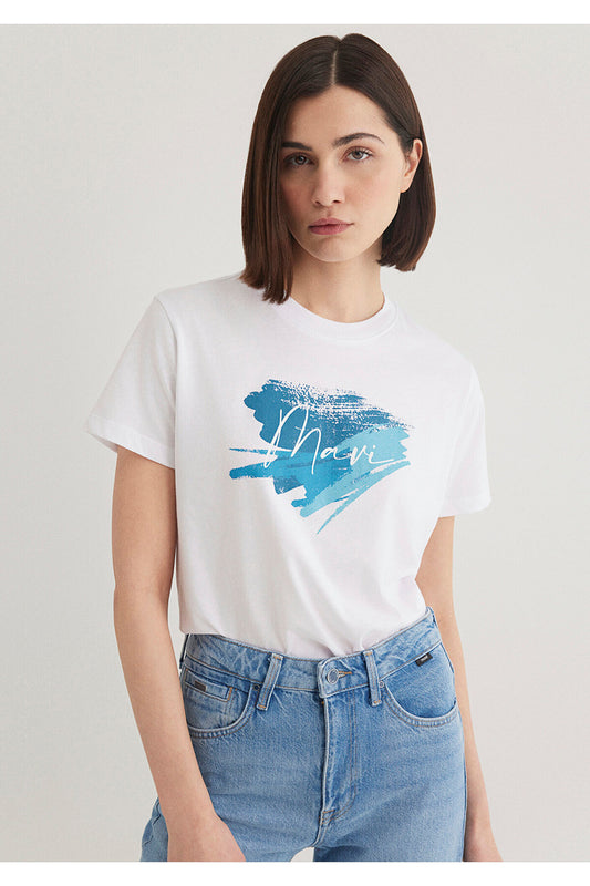 Mavi Printed White T-Shirt Regular Fit - Regular Women