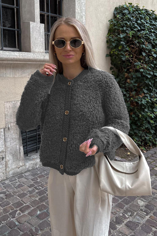 Madmext Anthracite Buttoned Boucle Knitwear Cardigan Women