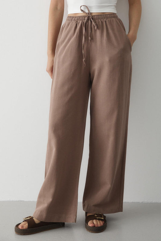 Laluvia Mink Elastic Waist Cotton Linen Pants Women