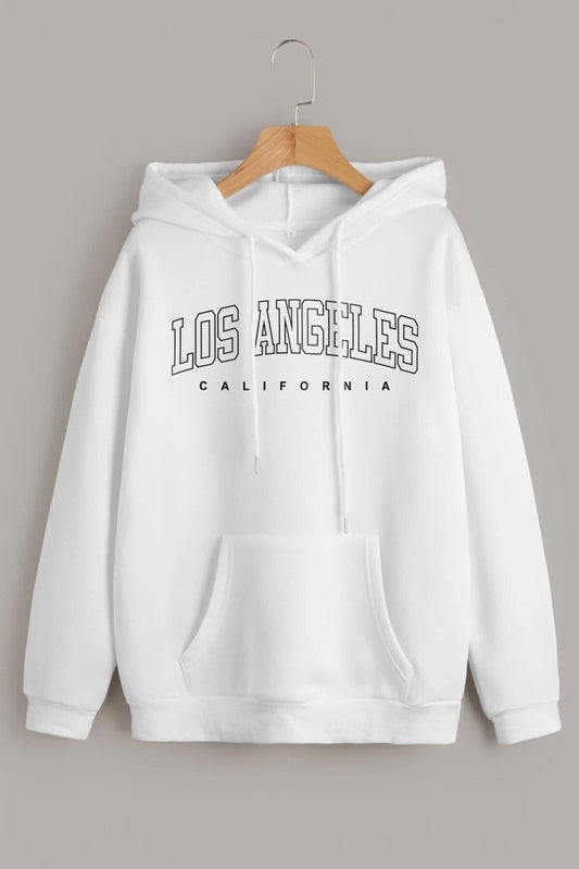 MODAGEN Unisex White Los Angeles Printed Hooded Oversize Sweatshirt Hoodie Unisex