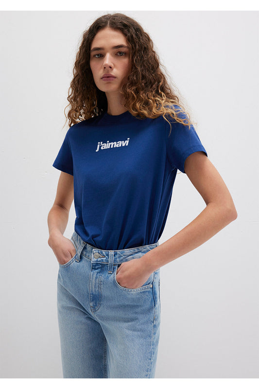 Mavi Printed Navy Blue T-Shirt Regular Fit - Regular Women