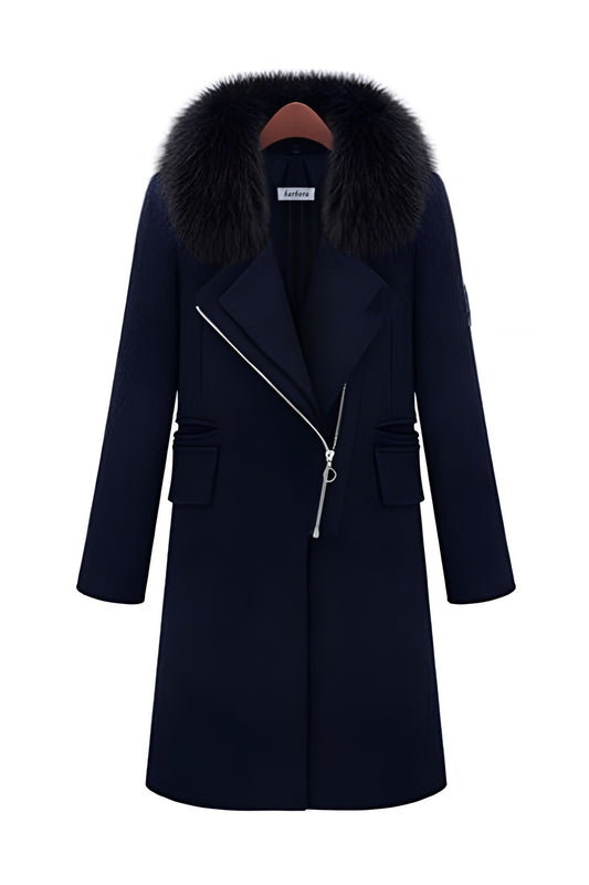 Barbora Design Winter Sheepskin Stamp Special Women's Coat Navy Blue Women