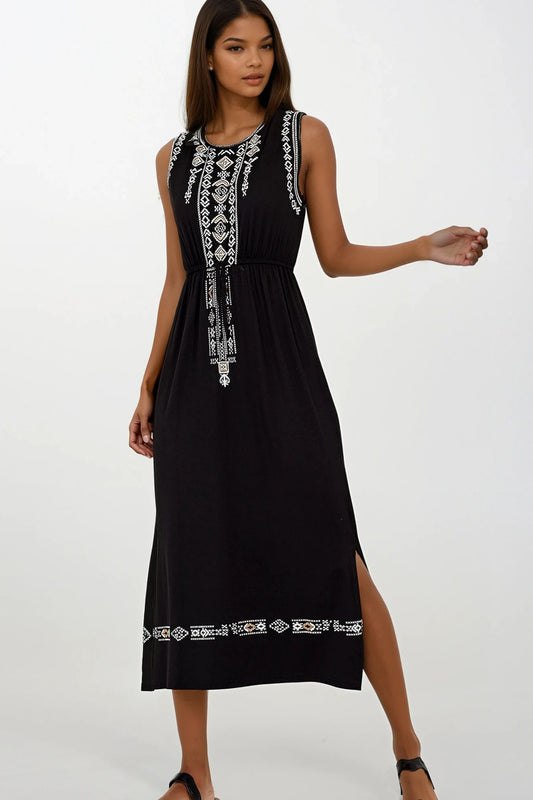 Trend Alaçatı Stili Women's Black Embroidery Printed Bohemian Dress ALC Women