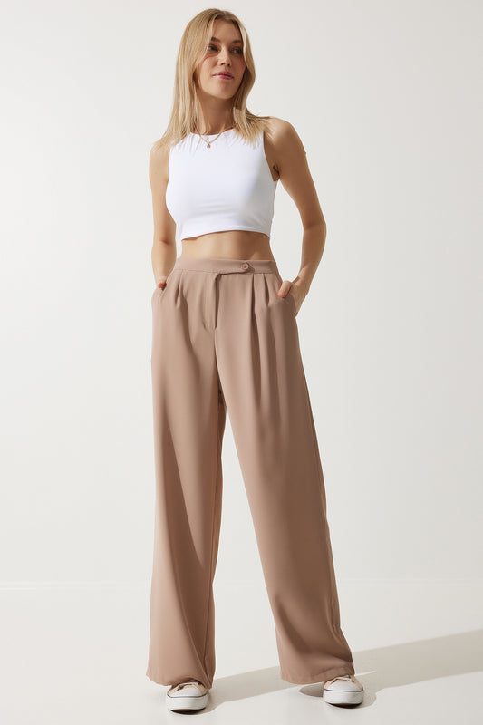 Happiness İstanbul Women's Biscuit Loose Palazzo Trousers Women
