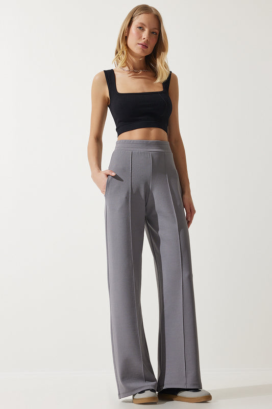 Happiness İstanbul Women's Gray Flexible Palazzo Trousers Women
