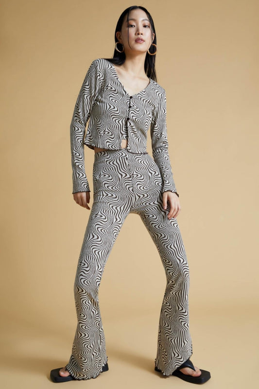 DeFacto Slim Fit Patterned Wide Leg Trousers Brown Women