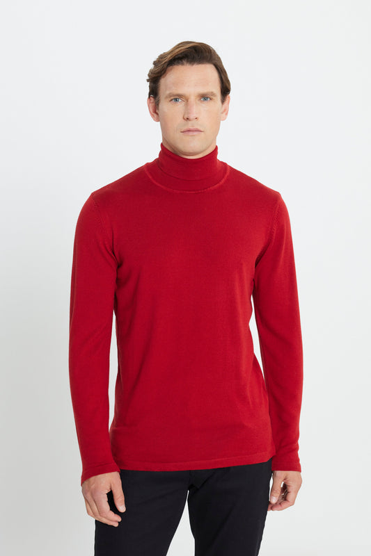 ALTINYILDIZ CLASSICS Red Standard Fit Regular Cut Full Turtleneck Knit Sweater Men