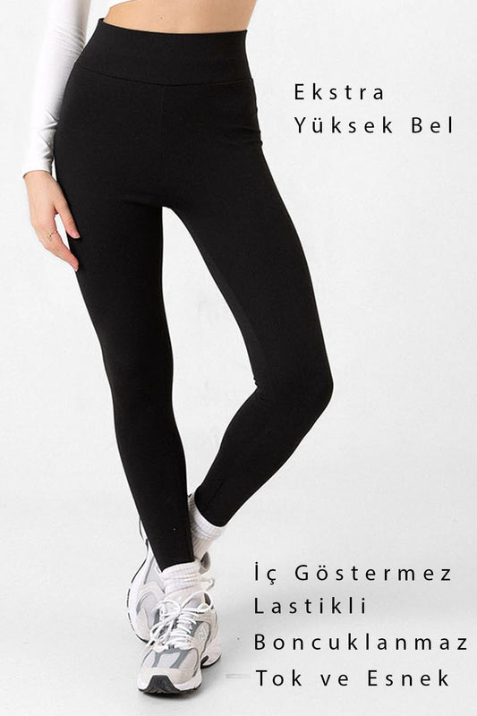 Domoda Black Extra-High Waist Gathering Elastic Not Inside Showing Interlock Knitted Women's Leggings @Girona Women