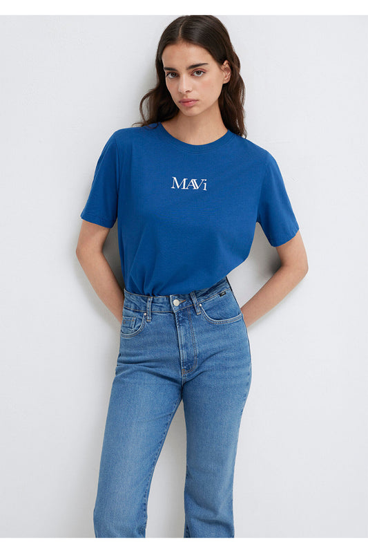 Mavi Logo Printed Navy Blue T-Shirt Regular Fit - Regular Fit Women