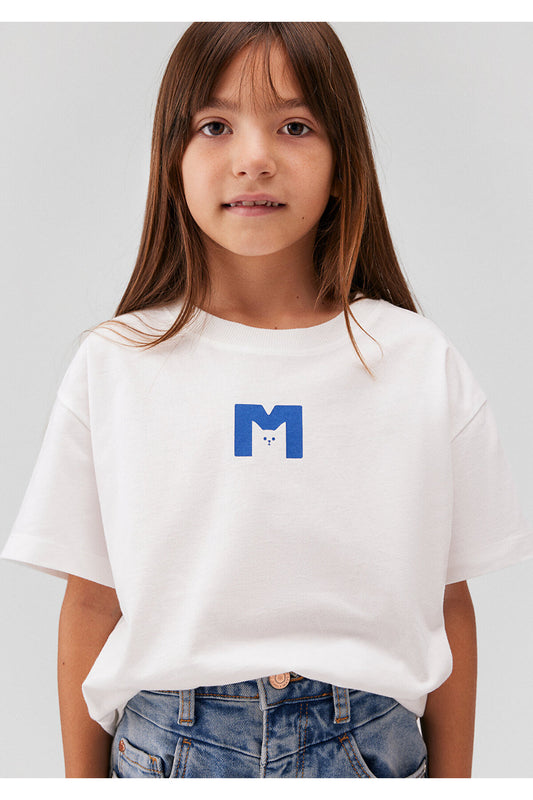 Mavi M Cat Printed White T-Shirt Loose Fit - Loose Relaxed Women