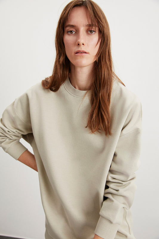 GRIMELANGE Allys Women's Crew Neck Oversize Basic Stone Color Sweatshirt Women