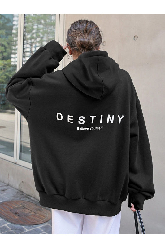 Know Women's 3 Thread Black Sweatshirt Destiny Design Printed Unisex